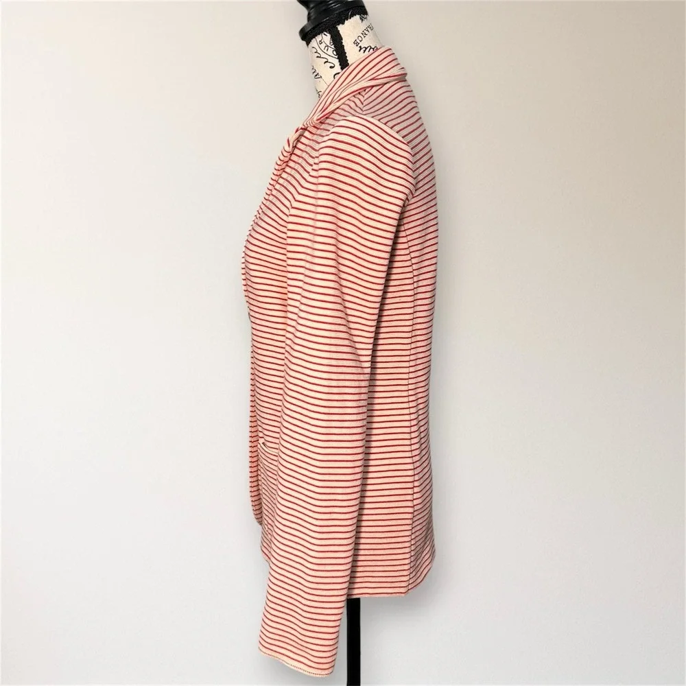 Woolrich Red Cream Stripe Knit‎ Blazer Jacket Cotton Stretch Tailored Casual S